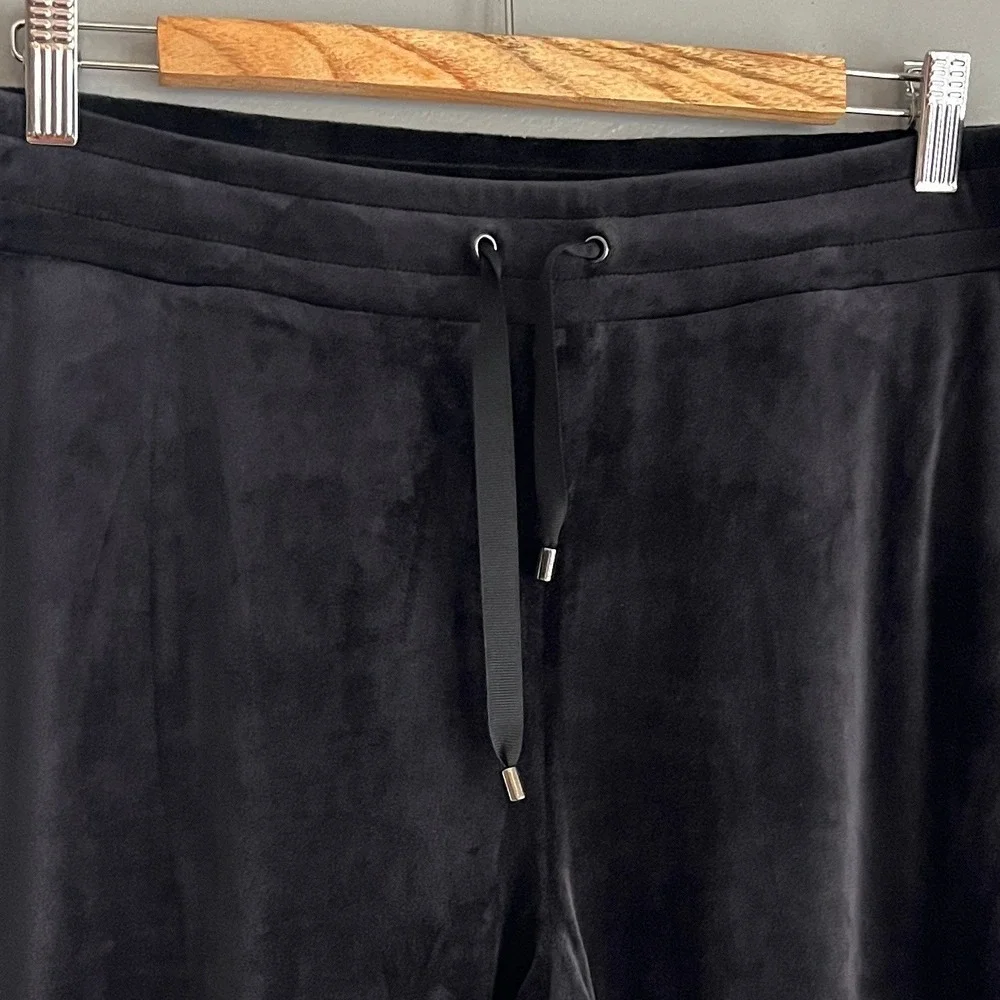 Chicos Weekends Velour Drawcord Pants Black Velvet Soft Lounge Size 2 Large NWT